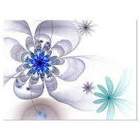 Design Art Blue and Grey Symmetrical Fractal Flower Graphic Art on Wrapped Canvas