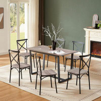 Gracie Oaks Elegant 7-piece Dining Set: Marble Top Kitchen Table & 6 Chairs, Ideal For Kitchen, Breakfast Nook, Or Livin