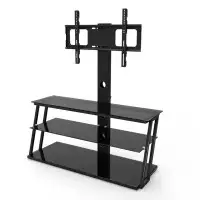 Ebern Designs Black Multi-Function Angle And Height Adjustable Tempered Glass  TV Stand