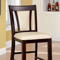 Winston Porter Wooden Counter Height Chair With Padded Seat And Back, Pack Of 2, Brown & Ivory