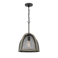 Gracie Oaks 1 Light Distressed Wood With Wire Pendant