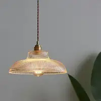 Breakwater Bay Vintage Hanging Lamp Clear Ribbed Glass Copper Pendant Light