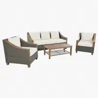Red Barrel Studio Modern 4-Piece Rattan Outdoor Conversation Sofa Set With Wooden Coffee Table