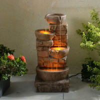 Millwood Pines Chryssanthi Teamson Home 33.27" Outdoor Water Fountain with LED Lights, Brown