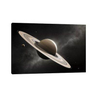 East Urban Home Planet Saturn With Major Moons - Wrapped Canvas Print