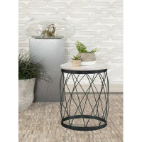 Latitude Run® Round Accent Table With Marble Top White And Black