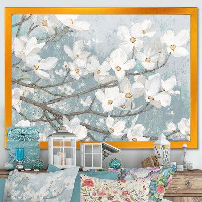 East Urban Home 'Blue on Gray Blossoms' Picture Frame Print on Canvas in Arts & Collectibles