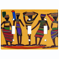 WorldAcc Metal Light Switch Plate Outlet Cover (Native African Culture Women Orange - Triple Toggle)