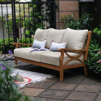 Birch Lane™ Brunswick 75.5'' Wide Teak Patio Sofa with Cushions