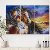 East Urban Home '5 Feathers Indian War Horse' Painting Multi-Piece Image on Canvas