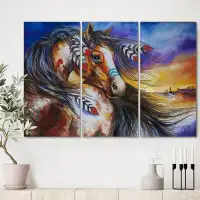 East Urban Home '5 Feathers Indian War Horse' Painting Multi-Piece Image on Canvas