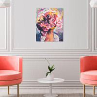 Oliver Gal "Lady With Flowers", Female Flower Bouquet Modern Pink Canvas Wall Art Print For Living Room
