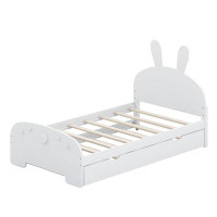 Zoomie Kids Arinze Wood Twin Size Platform Bed With Cartoon Ears Shaped Headboard And Trundle