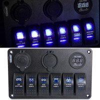NEW 6 GANG BLUE LED USB CAR ROCKER SWITCH 12V / 24 V BOAT MARINE