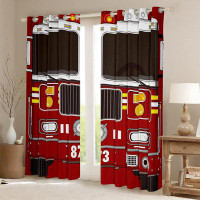 East Urban Home 3D Fire Truck Print Curtains For Kids Adults,Fire Engine Window Treatment Black Red Firemen Car Vehicle