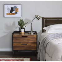 Corrigan Studio Lochlynn Walnut And Black Accent Table With Metal Sled Base