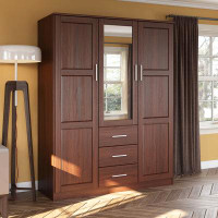 Wade Logan Aveah 100% Solid Wood 3-door Wardrobe Armoire with Mirrored Door