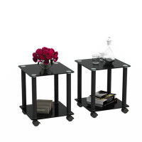 Latitude Run® 2-Piece Black Side Table , 2-Tier Space End Table ,Modern Night Stand, Sofa Table, Side Table With Storage