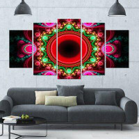 Design Art 'Pink Wavy Curves and Circles' Graphic Art Print Multi-Piece Image on Canvas