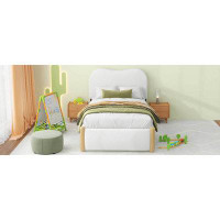Latitude Run® Chic Twin-size White Upholstered Platform Bed With Sturdy Wooden Support Legs