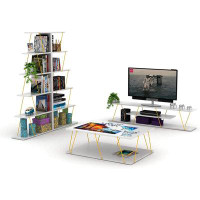 Better Homes & Gardens Tars Mid Century Modern Tv Stand 4 Shelves Open Storage Metal Cords Entertainment Centre 56 inch