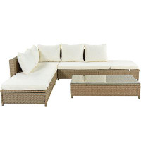 Latitude Run® PE Wicker Sectional Set with Adjustable Chaise Lounge Frame