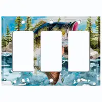 WorldAcc Metal Light Switch Plate Outlet Cover (Fishing Sea Bass River Man Cave - Triple Rocker)