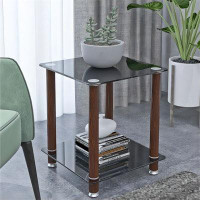 Latitude Run® 1-Piece Black + Walnut Side Table ; 2-Tier Space End Table ; Modern Night Stand; Sofa Table; Side Table Wi