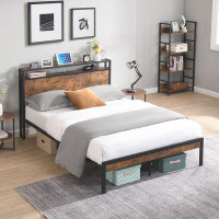 17 Stories Metal Platform Bed Frame with Wooden Headboard and Footboard