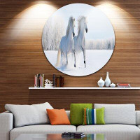 Made in Canada - Design Art 'Two Galloping White Ponies' Photographic Print on Metal
