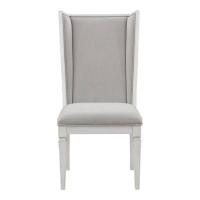 Rosalind Wheeler Carmelina Linen Solid Wood Wing Back Parsons Chair in White/Grey