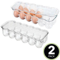 mDesign Prep & Savour Plastic Egg Storage Tray Holder For Refrigerator, 12 Eggs, 2 Pack, Clear