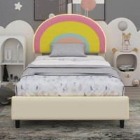 Isabelle & Max™ Full Size Upholstered Platform Bed With Rainbow Shaped, Adjustable Headboard And LED Light Strips