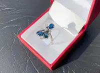 #458 - 14k White Gold, Pear Sapphire & Diamond, Unique & Custom Ring, Size 7 1/4
