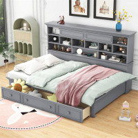 Wildon Home® Twin Size Wood Daybed With Multi-Storage Shelves, Charging Station And 3 Drawers