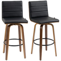 SWIVEL BAR STOOLS SET OF 2, UPHOLSTERED BAR HEIGHT STOOLS, BAR CHAIRS WITH SOFT PADDING SEAT AND WOOD LEGS, BLACK