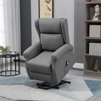 WINGBACK LIFT CHAIR FOR ELDERLY, POWER CHAIR RECLINER WITH FOOTREST, REMOTE CONTROL, SIDE POCKETS, GREY