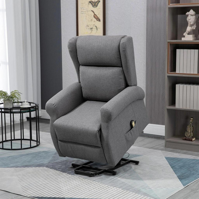 WINGBACK LIFT CHAIR FOR ELDERLY, POWER CHAIR RECLINER WITH FOOTREST, REMOTE CONTROL, SIDE POCKETS, GREY in Chairs & Recliners