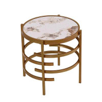 Mercer41 Elegant Sintered Stone Round End Table, Small Coffee Table