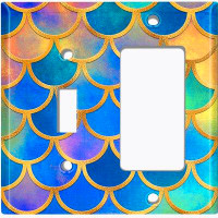 WorldAcc Metal Light Switch Plate Outlet Cover (Mermaid Blue Yellow Scale  - Single Toggle Single Rocker)
