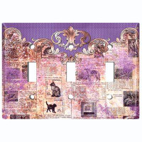 WorldAcc Metal Light Switch Plate Outlet Cover (Purple Frame Damask Letter    - Single Toggle)