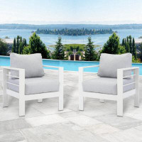 Latitude Run® Small Comfy Couch White Aluminum Single Sofa Outdoor Couch Patio Furniture Set Of 2 Pieces