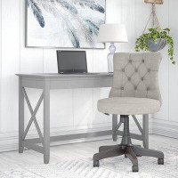 Kathy Ireland Home by Bush Furniture Bush Furniture Key West 48W Writing Desk With Mid Back Tufted Office Chair In Dark
