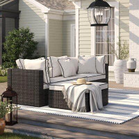 Wade Logan Ayeh 84.5" Wide Outdoor Reversible Patio Sectional with Cushions