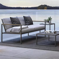 Hokku Designs Modern Aluminum Outdoor Loveseat with Cushions