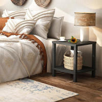 Rubbermaid Black End Table, Bedside Table 20 Inch Square, Modern 2-Tier Bedside Table, Wood Finish Nightstand For Spaces