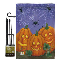 Breeze Decor 3 Pumpkins Fall Halloween Impressions Decorative 2-Sided Polyester 18.5 x 13 in. Flag Set