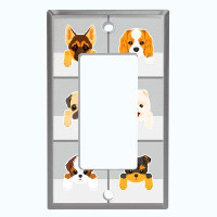 WorldAcc Metal Light Switch Plate Outlet Cover (Cute Puppy Dog Grey    - Single Toggle)