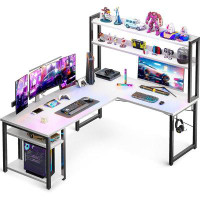 Inbox Zero L Shaped Gaming Desk With Hutch, Computer Desk With Storage Shelves, 59" L Shaped Desk For Home Office, Corne