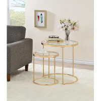Mercer41 Rahid 2 - Piece Round Nesting End Table with Glass Top in Gold